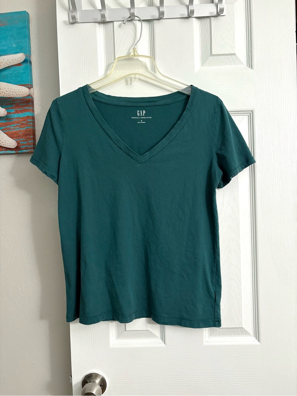GAP Teal Short-Sleeve Organic Cotton V-Neck Tee